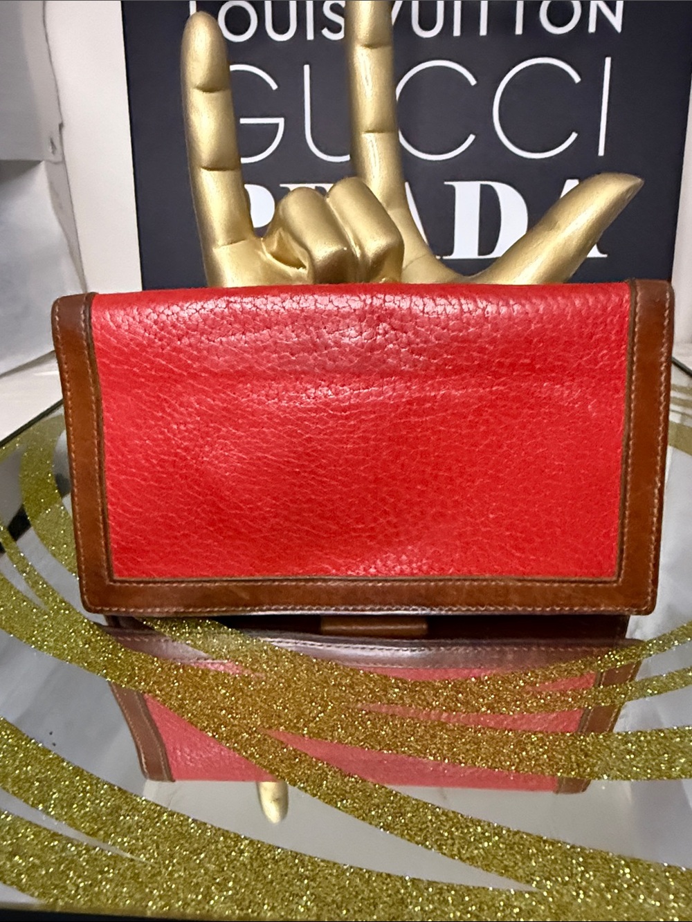 Dooney & Bourke Red Leather Shoulder Bag with Brown Trim - Picture 6 of 9